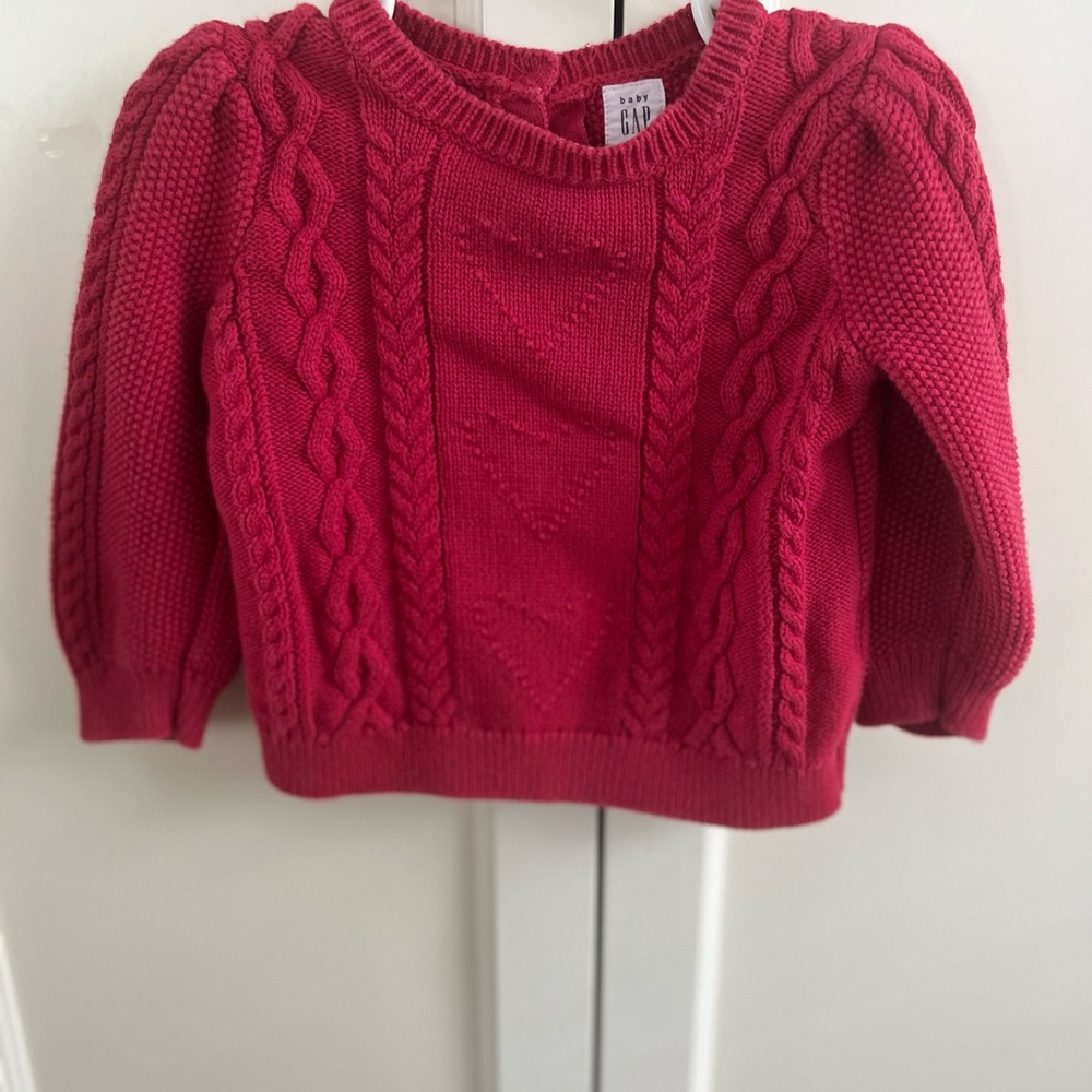 Gap 18-24m heart Red Cable Knit Sweater